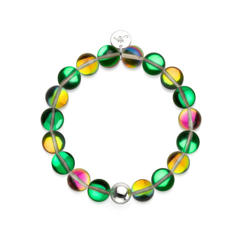 Bracelet tendance en verre galaxie avec lune émeraude | Argent sterling 925